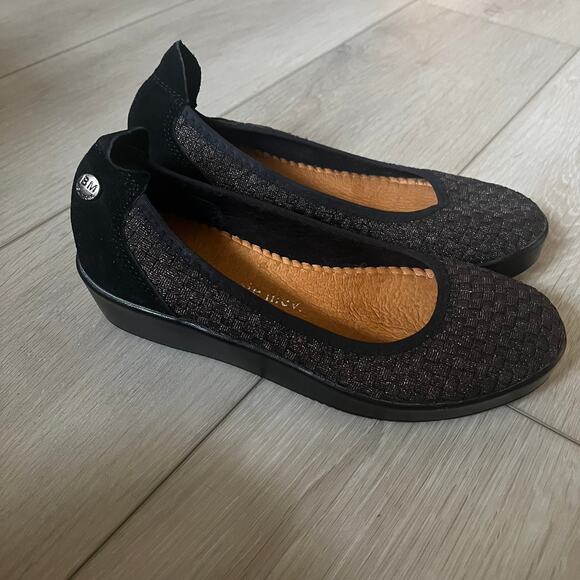 Bernie Mev. SZ 36 Farrah Wedge Ballet Flat Comfort Platform Shoe Metallic Woven - Picture 2 of 12